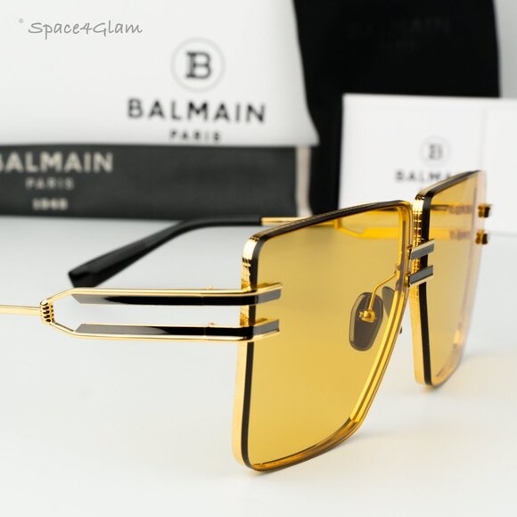 Balmain Women Sunglasses Gold Black Amber Square GENDARME BPS-109A-66 BRAND NEW